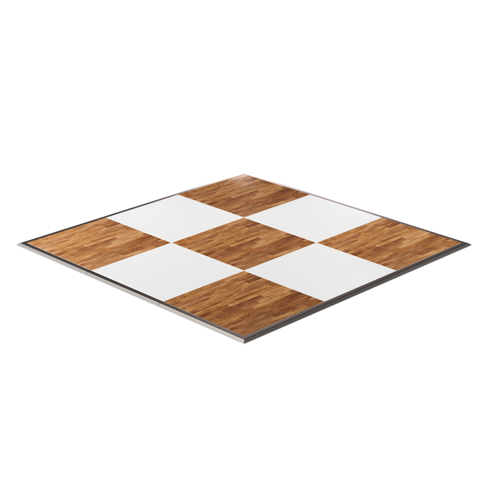 California Portable Dance Floor | New England Plank and White Checker Laminate Kit | 4'x4' Panels