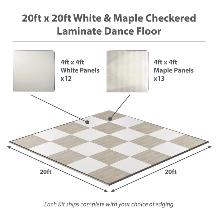 California Portable Dance Floor | Maple Plank and White Checker Laminate Kit | 4'x4' Panels