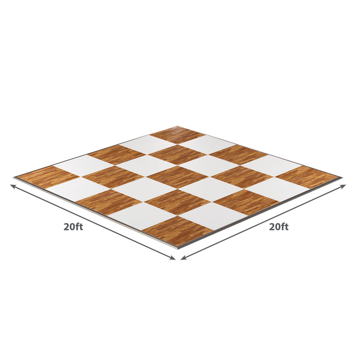 California Portable Dance Floor | New England Plank and White Checker Laminate Kit | 4'x4' Panels