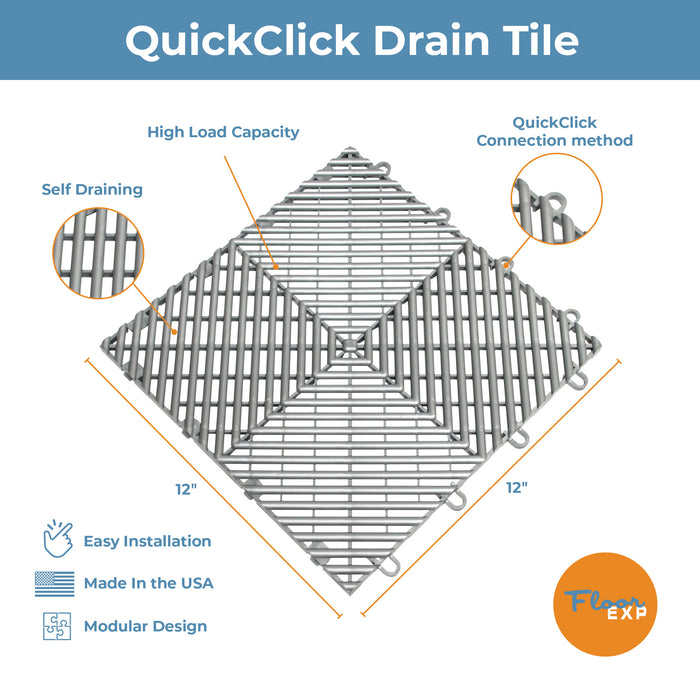 QuickClick Drain Tile | 12" x 12" |  Alloy