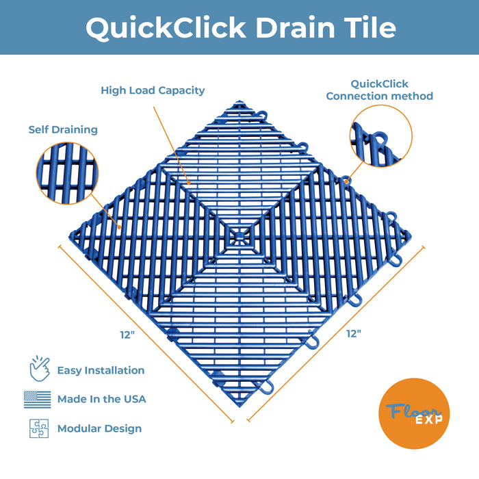 QuickClick Drain Tile | 12" x 12" | Royal Blue