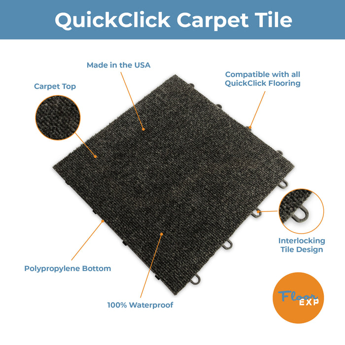 QuickClick Carpet Tile | 12" x 12" | Charcoal