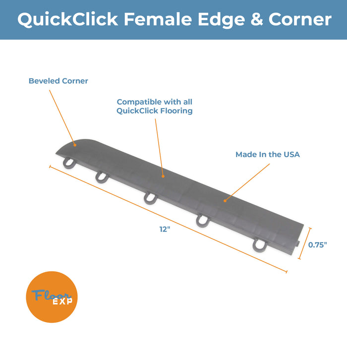 QuickClick Floor Edging | 1.75" x 12" Female Corner Edge | Alloy