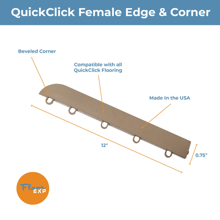 QuickClick Floor Edging | 1.75" x 12" Female Corner Edge | Beige