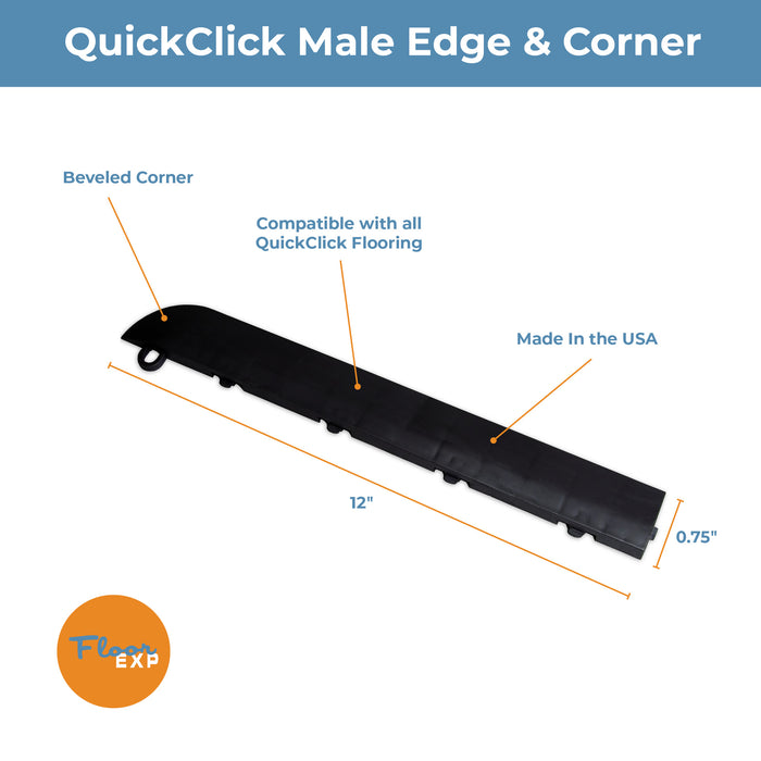 QuickClick Floor Edging | 1.75" x 12" Male Corner Edge | Black