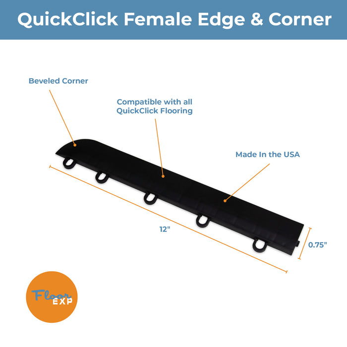 QuickClick Floor Edging | 1.75" x 12" Female Corner Edge | Black