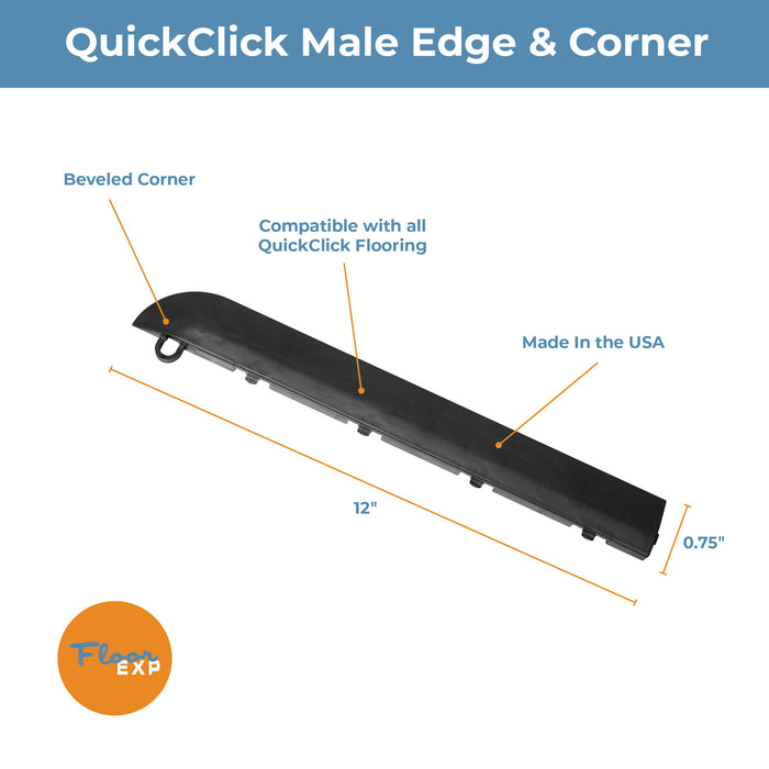 QuickClick Floor Edging | 1.75" x 12" Male Corner Edge | Graphite