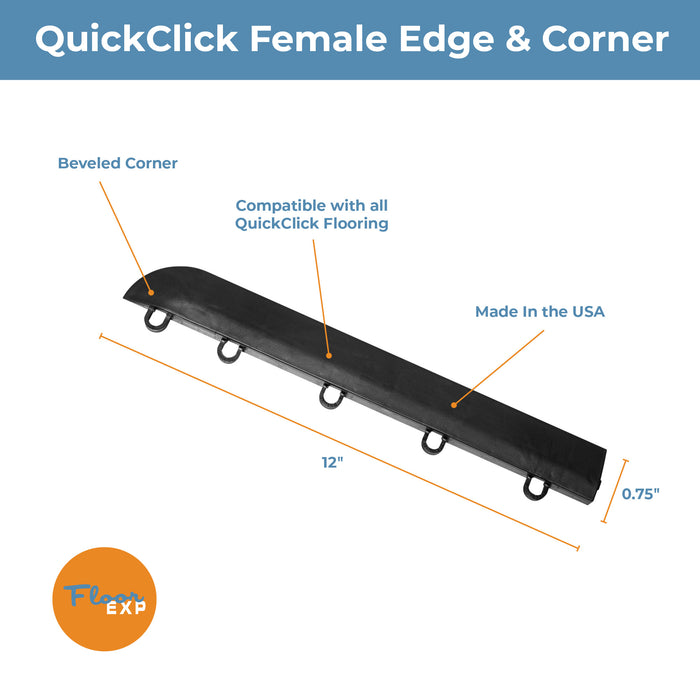 QuickClick Floor Edging | 1.75" x 12" Female Corner Edge | Graphite