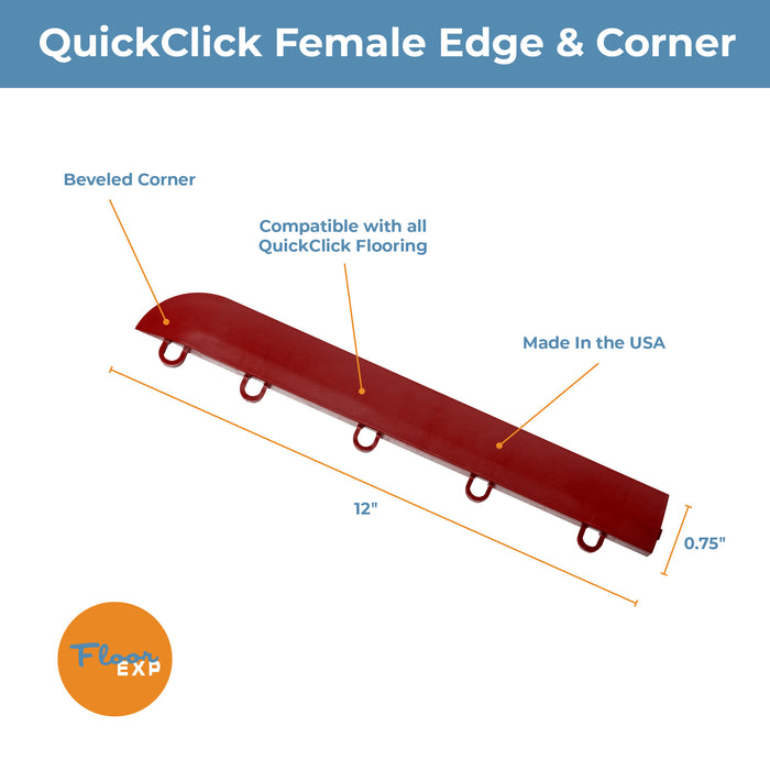 QuickClick Floor Edging | 1.75" x 12" Female Corner Edge | Red