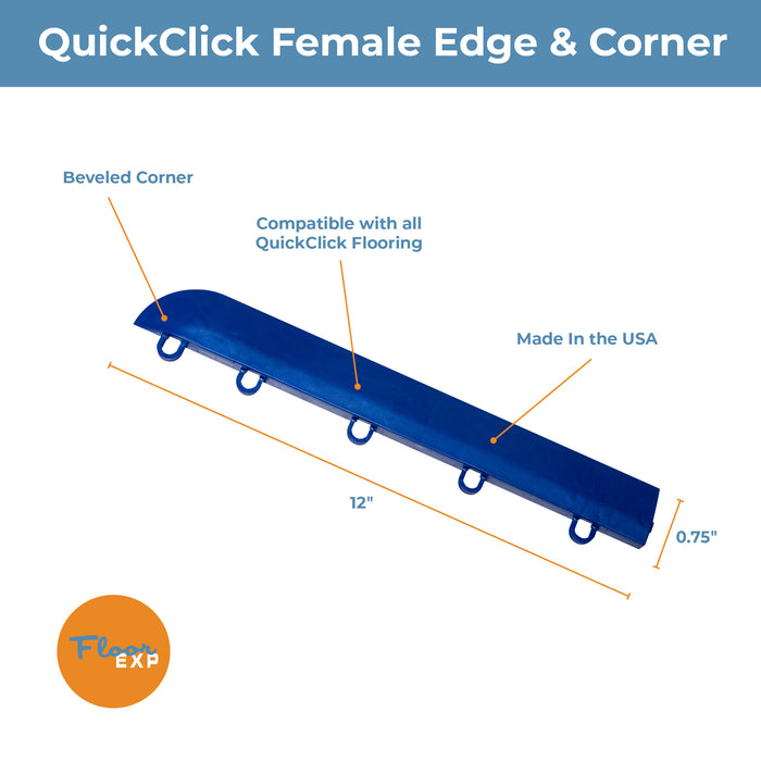 QuickClick Floor Edging | 1.75" x 12" Female Corner Edge | Royal Blue