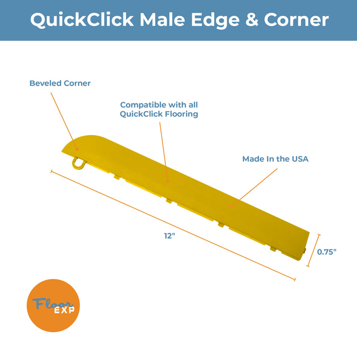 QuickClick Floor Edging | 1.75" x 12" Male Corner Edge | Yellow