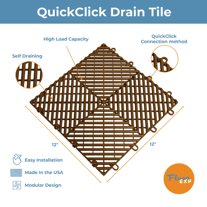 QuickClick Drain Tile | 12" x 12" | Espresso