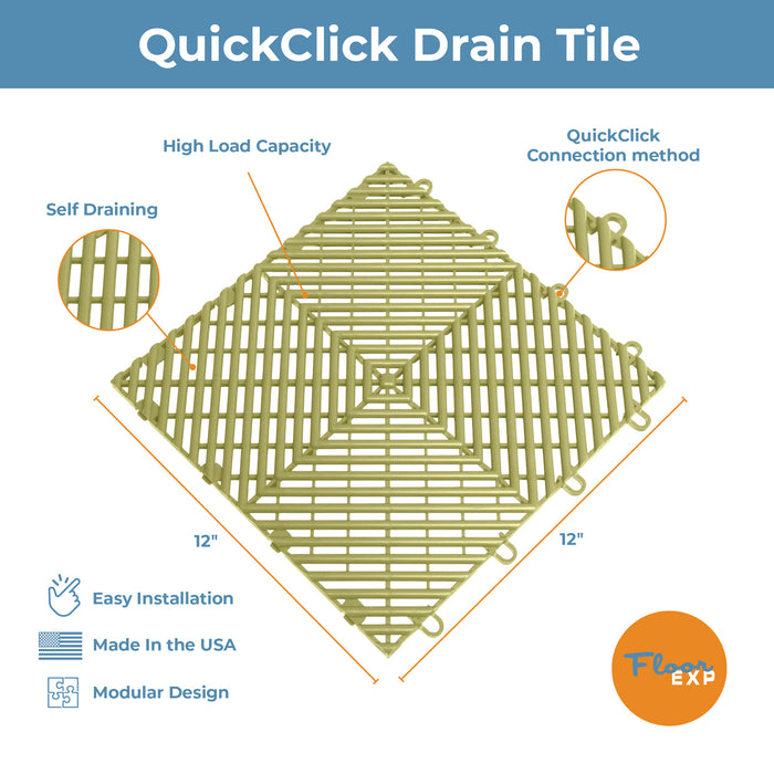 QuickClick Drain Tile | 12" x 12" | Green Light