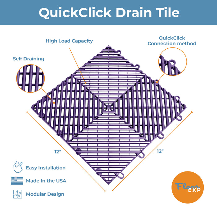 QuickClick Drain Tile | 12" x 12" | Purple