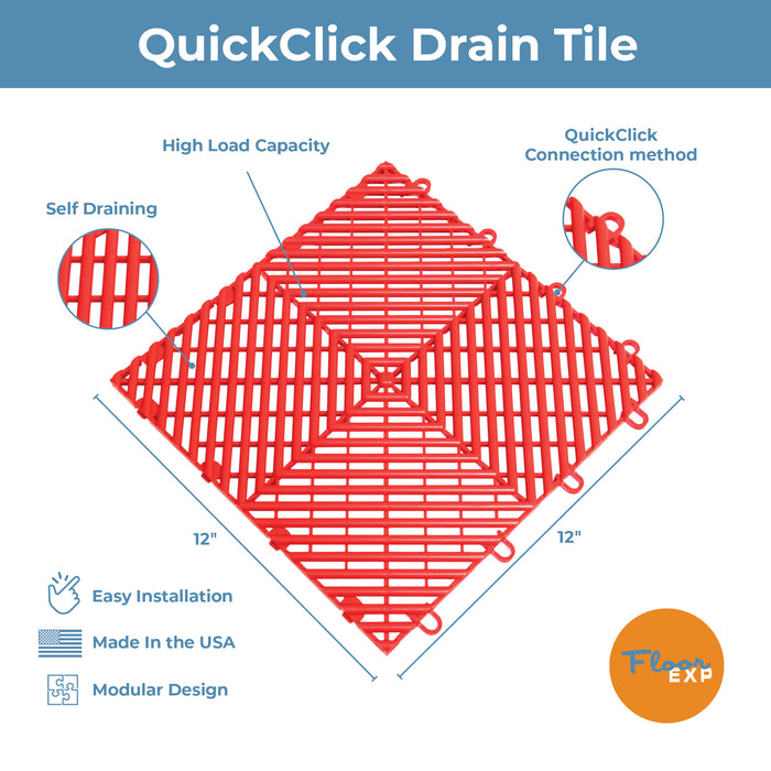 QuickClick Drain Tile | 12" x 12" | Red