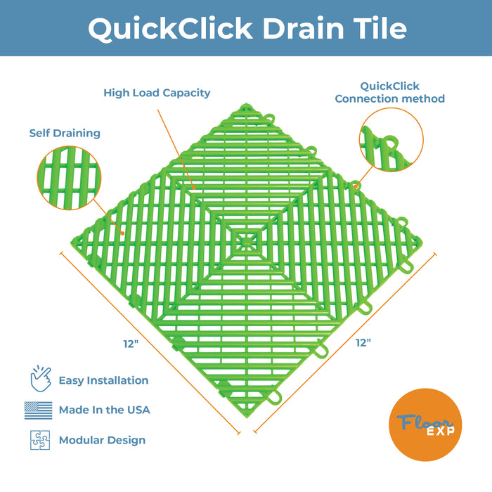 QuickClick Drain Tile | 12" x 12" | Sublime Green