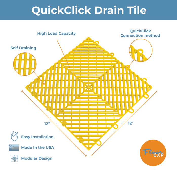 QuickClick Drain Tile | 12" x 12" | Yellow