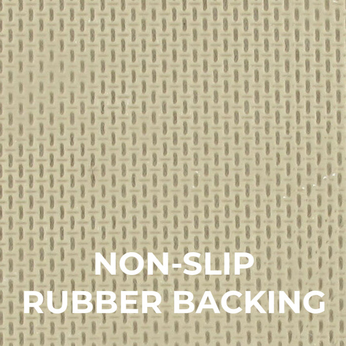 Close-up of beige non-slip rubber backing for enhanced grip and safety.