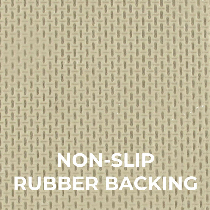 Beige non-slip rubber backing material with textured grip for secure placement.